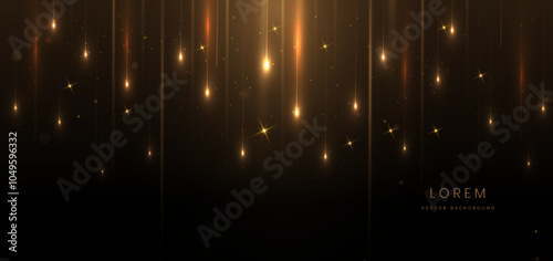 Luxury gold glowing line with lighting effect sparkle on black background. Template premium award design.