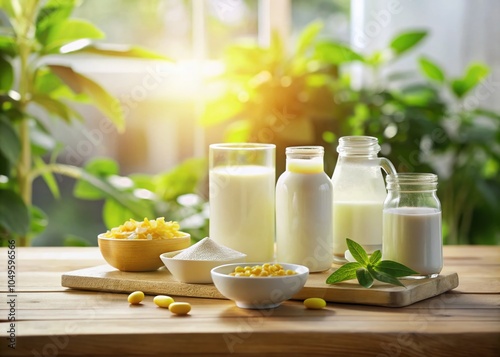 Minimalist Vitamin D Products Display on Table with Selective Focus for Health and Wellness Photography photo