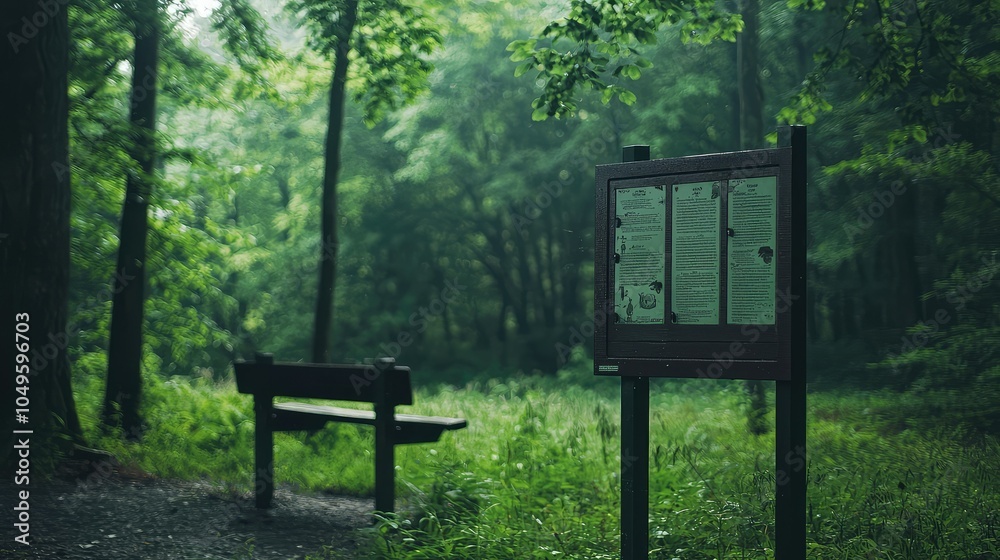 Park Information Sign in Lush Green Forest Park Information Sign in Lush Green Forest