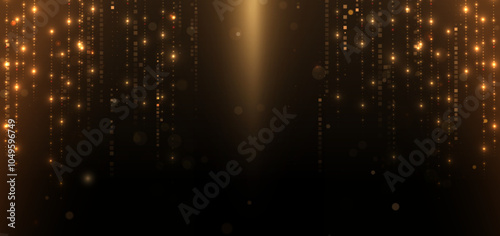 Abstract elegant gold glowing line with lighting effect sparkle on black background.