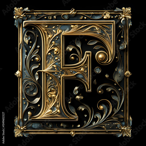 Elegant Letter 'F' Design Featuring Thin Lines and Intricate Details on a Classic Background