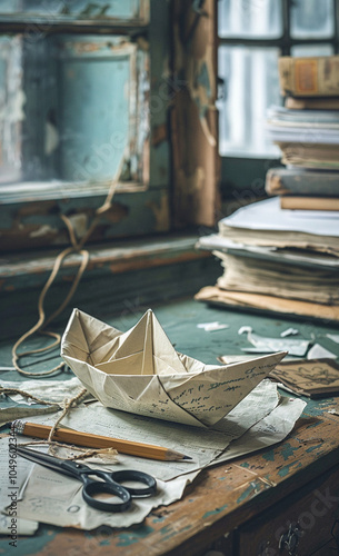 An origami boat made of brown paper