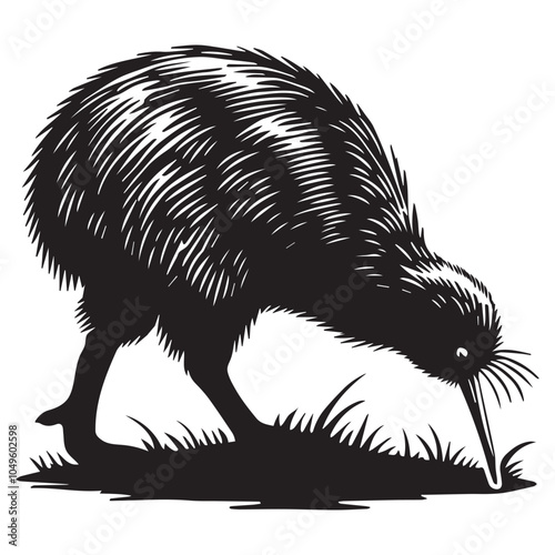 Kiwi Flightless Bird Silhouette Design - Kiwi bird Vector illustration in black and white