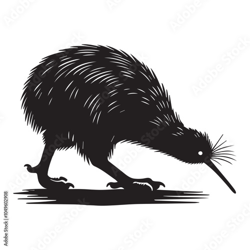 Kiwi Flightless Bird Silhouette Design - Kiwi bird Vector illustration in black and white