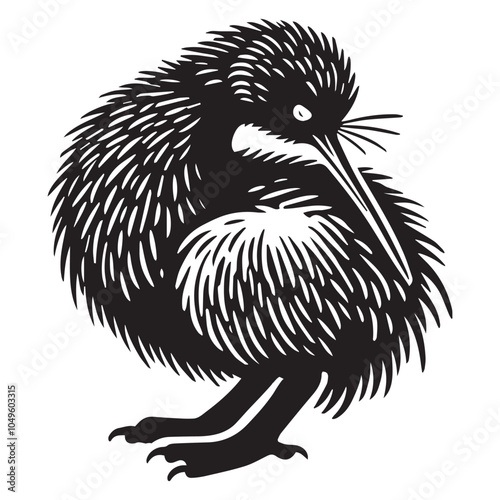 Kiwi Flightless Bird Silhouette Design - Kiwi bird Vector illustration in black and white