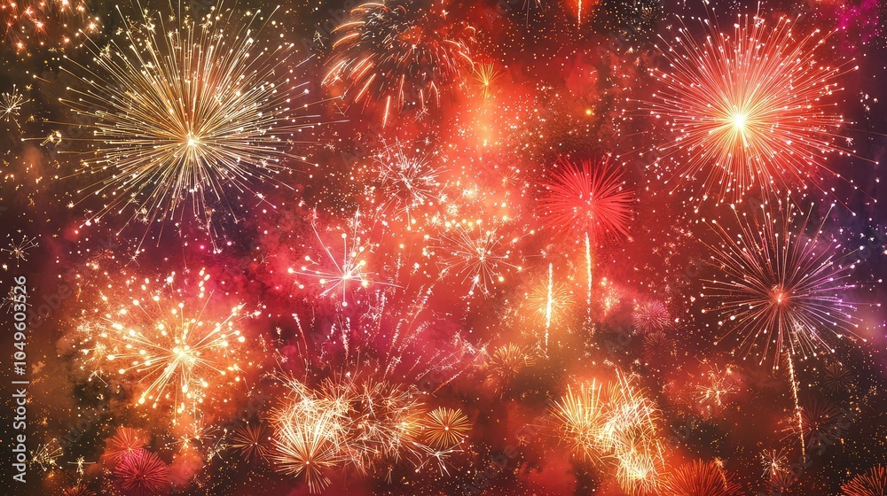 Fototapeta premium Vibrant Firework Display Over City Skyline