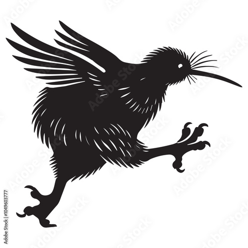 Kiwi Flightless Bird Silhouette Design - Kiwi bird Vector illustration in black and white