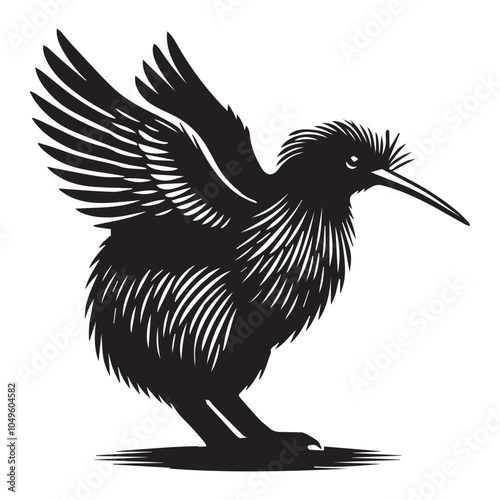 Kiwi Flightless Bird Silhouette Design - Kiwi bird Vector illustration in black and white