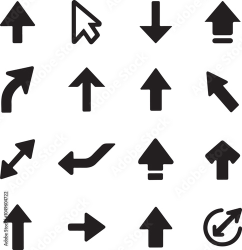 collection of black arrows icons silhouette vector art illustration