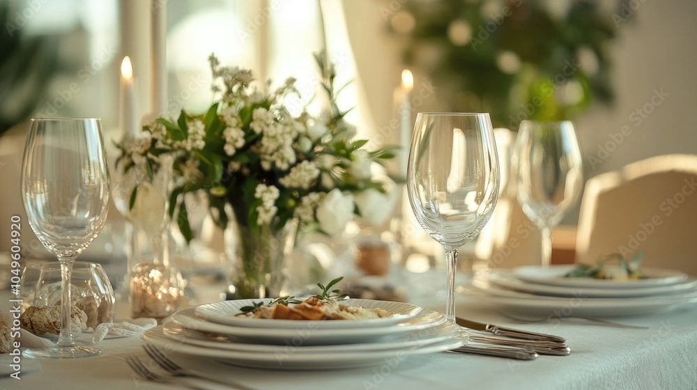 A beautiful dining setup with gourmet dishes, symbolizing luxury and sophistication for food industry marketing A beautiful dining setup with gourmet dishes, symbolizing luxury and sophistication for food industry marketing