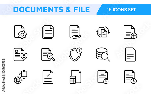 Document Management Icon Set. Streamlined icons for organizing, storing, and sharing files, perfect for productivity apps, cloud storage, and business workflows.