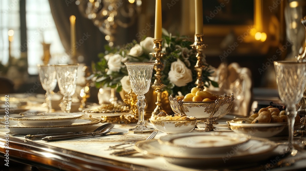 A refined dining arrangement with gourmet dishes, symbolizing luxury and sophistication, perfect for upscale food industry ads A refined dining arrangement with gourmet dishes, symbolizing luxury and sophistication, perfect for upscale food industry ads