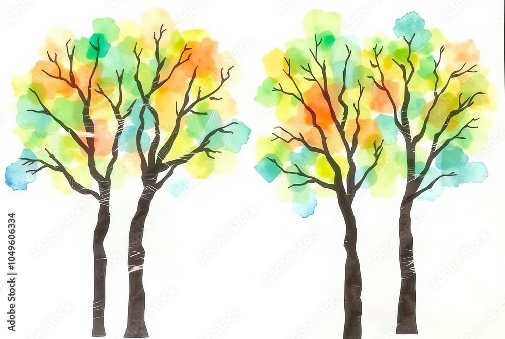 Obraz premium Plastic Wrap Watercolor TreesUsing plastic wrap to create unique