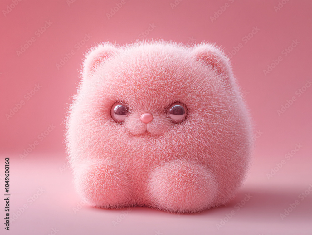 Fototapeta premium a pink, fluffy ball character. It's sitting in a room with a sunlit window.