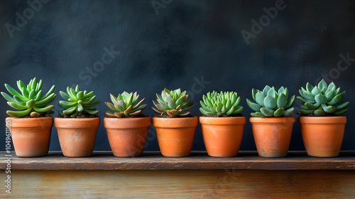 Wallpaper Mural A Row of Terracotta Pots with Small Green Plants Lined Up on a Rustic Surface Torontodigital.ca