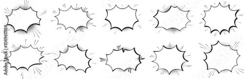 Comic speech bubbles background with halftone dots.  Comic effect shapes. Empty speech bubbles for dialog, communication and conversation pop art styles