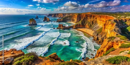 Rocky Algarvian Coast: Hiking the Fisherman's Trail Along Rugged Beaches and Cliffs of Portugal's Atlantic Ocean photo