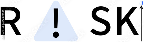 Large black letters form the word risk with an exclamation mark inside a blue triangle as the letter, I and an upward pointing arrow highlighting a sense of caution and improvement Ideal for safety