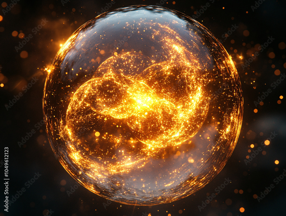 a glowing, fiery, and golden sphere. It is spinning and emitting sparks. a glowing, fiery, and golden sphere. It is spinning and emitting sparks.