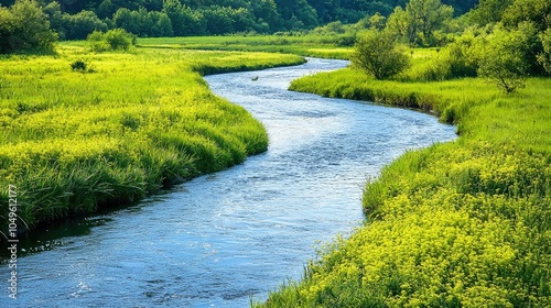 Serene Winding River Through Lush Greenery