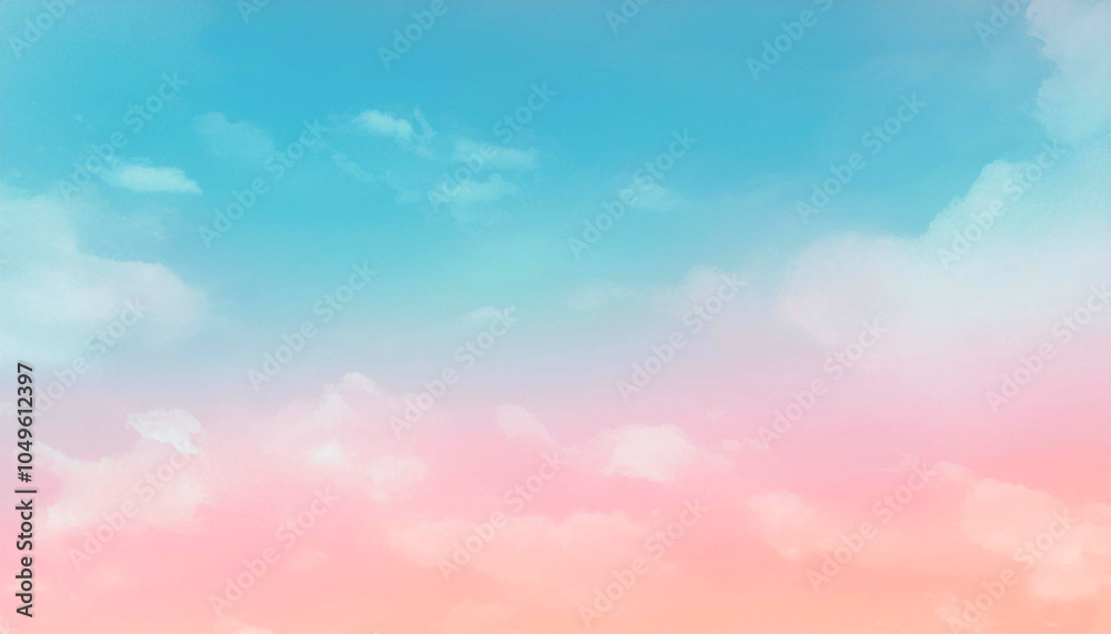 Fototapeta premium ピンクとブルーのグラデーション、幻想的で可愛い空と雲の背景