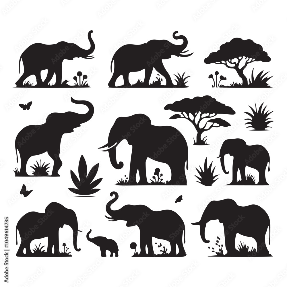 Fototapeta premium Collection of Elephant silhouette vector