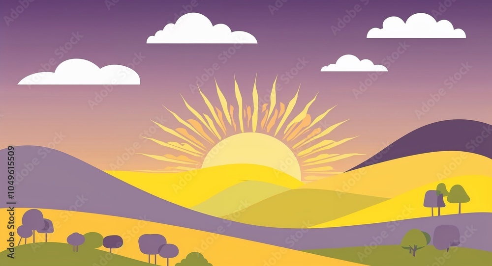 Obraz premium Sunrise hill painting in warm yellows and soft lavender