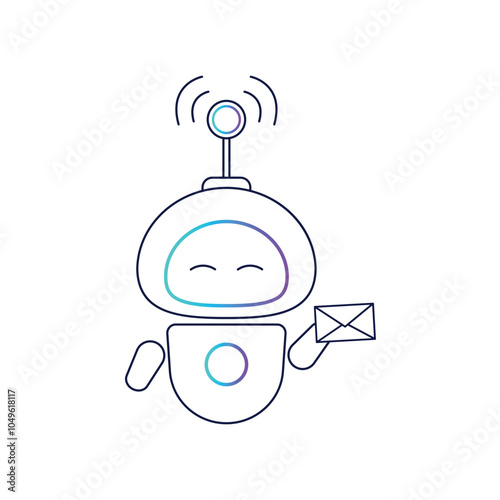 Vector icon, logo of a cute robot with a letter in his hand. A chatbot. The robot is a virtual assistant.