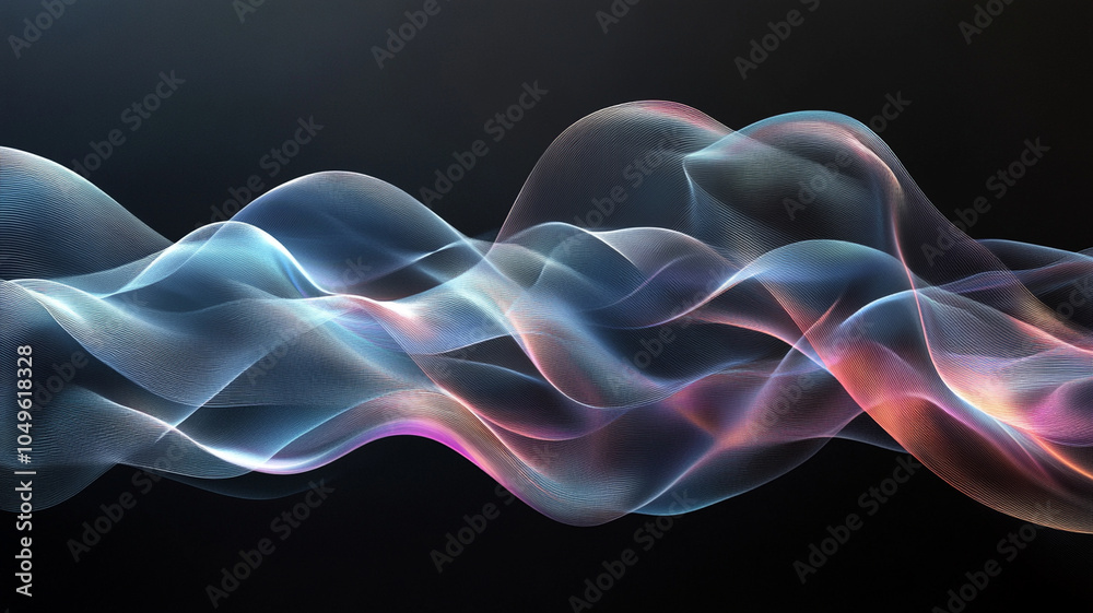 Ethereal waves of light create mesmerizing abstract animation, showcasing iridescent colors and fluid motion. interplay of transparency and color evokes sense of tranquility and wonder Ethereal waves of light create mesmerizing abstract animation, showcasing iridescent colors and fluid motion. interplay of transparency and color evokes sense of tranquility and wonder