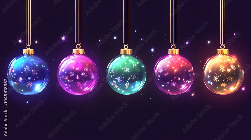 Obraz premium Colorful christmas baubles with snowflake design transparent background