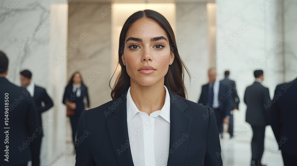 Confident Businesswoman in Lobby Confident Businesswoman in Lobby