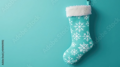 Teal Christmas Stocking with Snowflake Pattern