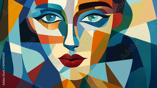 Portrait of a woman in a fantastic cubist style. Cubist Portrait. Illustration photo