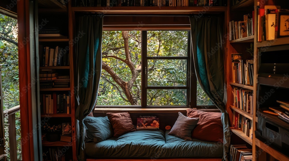 Fototapeta premium Cozy Reading Nook Integrated into Closet Space