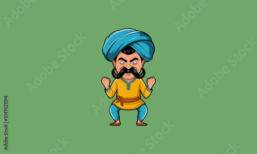 Angry man in traditional attire with fists clenched.