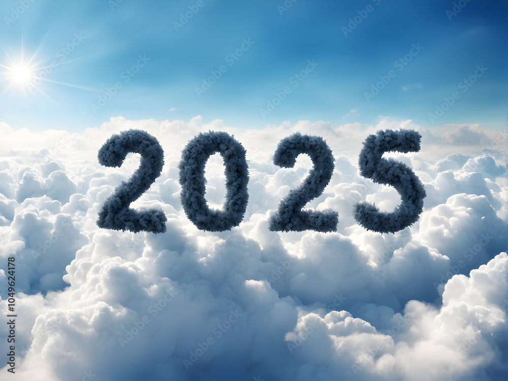 2025 year written on a blue sky of clouds. Concept of happy New year. 2025 year written on a blue sky of clouds. Concept of happy New year.