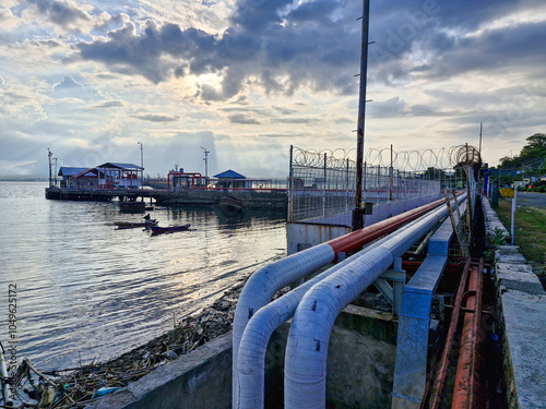 Bima, West Nusa Tenggara (26 October 2024): Pipes belonging to Pertamina (Oil Company) on the shores of Amahami, Bima photo