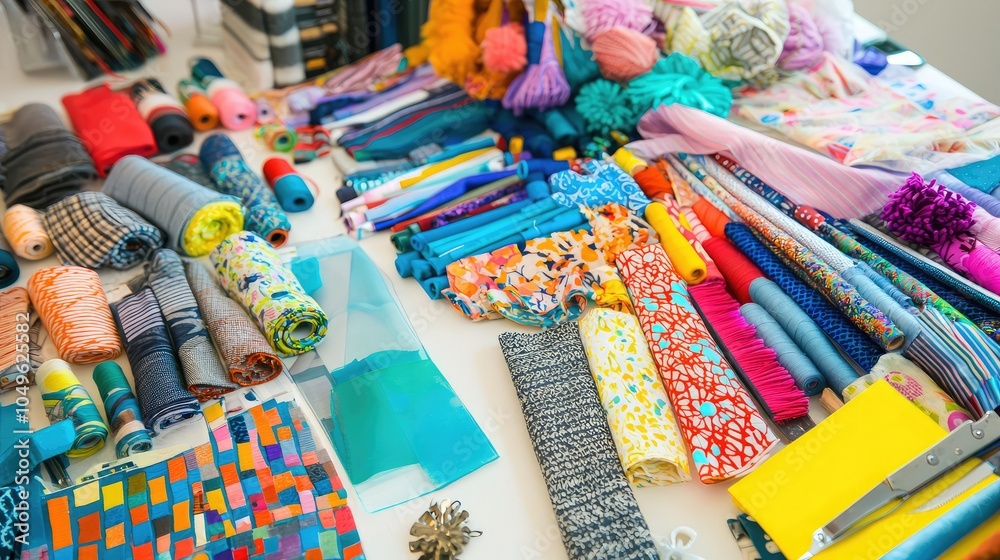Fototapeta premium Colorful Fabrics in a Bright Sewing Workshop