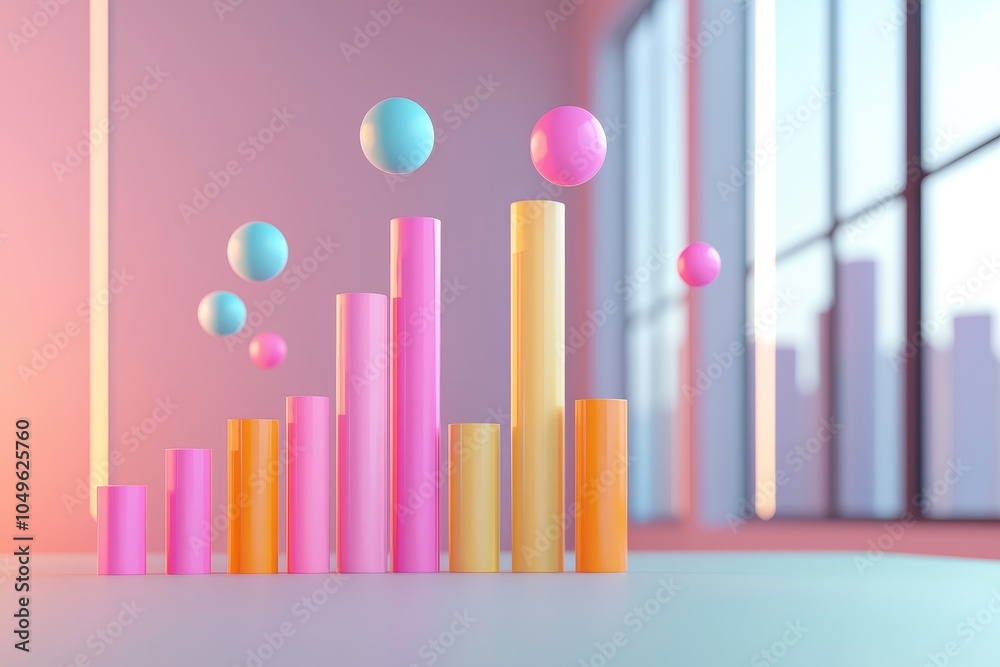 Obraz premium Pastel Pillars, Floating Spheres, A Dynamic 3D Growth Visualization