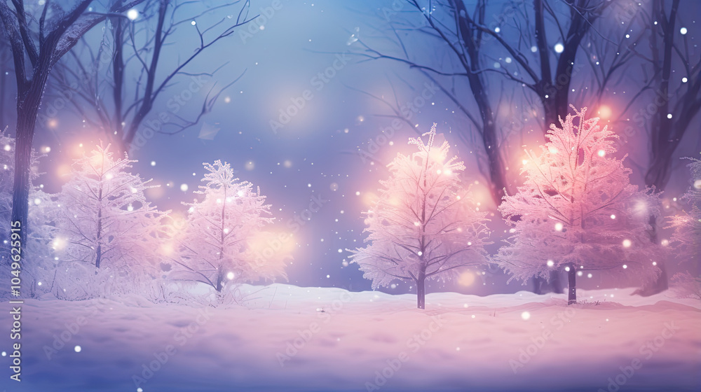 Winter landscape with trees in frost. Violet winter holidays background with frozen trees Winter landscape with trees in frost. Violet winter holidays background with frozen trees