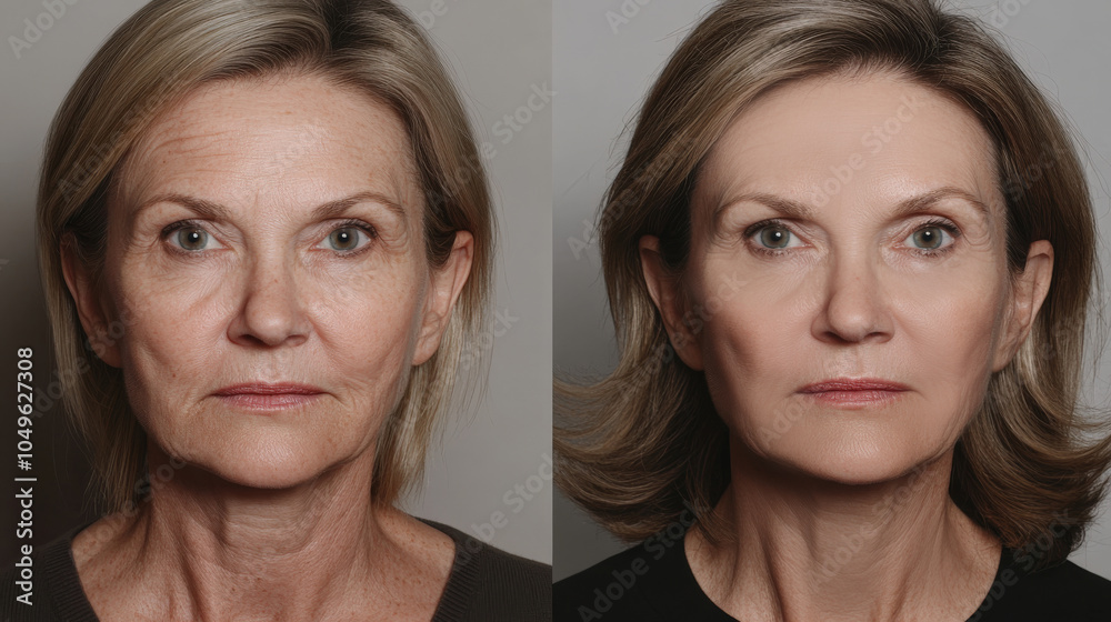 Before and after undergoing Botox injections, noticeable changes in facial appearance highlight smoother skin and reduced wrinkles, emphasizing more youthful look, facelift, surgery,skin rejuvenation Before and after undergoing Botox injections, noticeable changes in facial appearance highlight smoother skin and reduced wrinkles, emphasizing more youthful look, facelift, surgery,skin rejuvenation