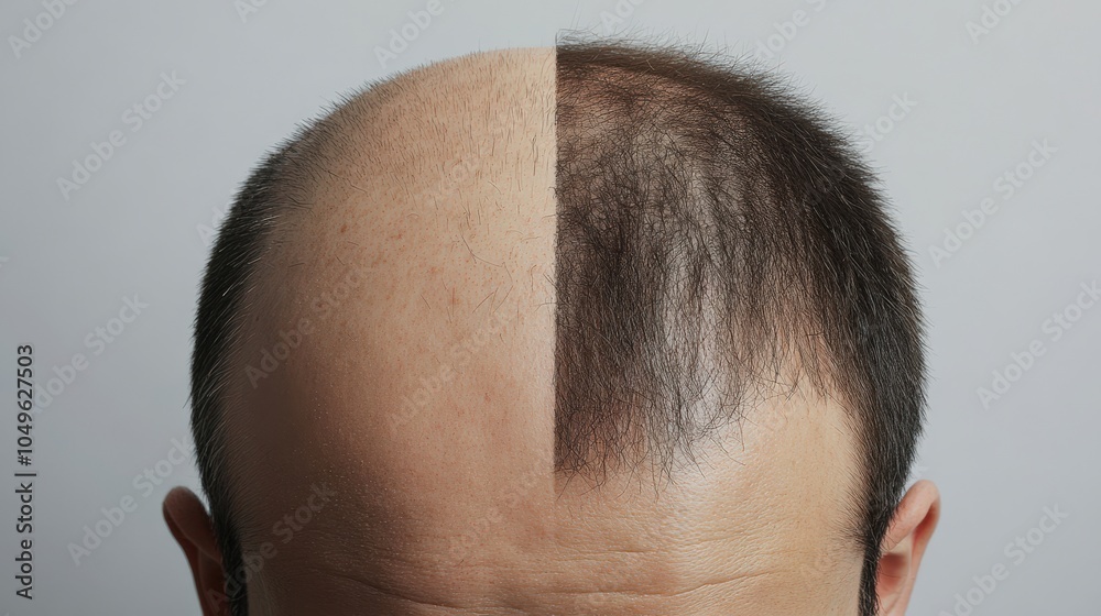 Obraz premium This before and after comparison shows the significant improvement in hairline and hair density following a hair loss treatment procedure