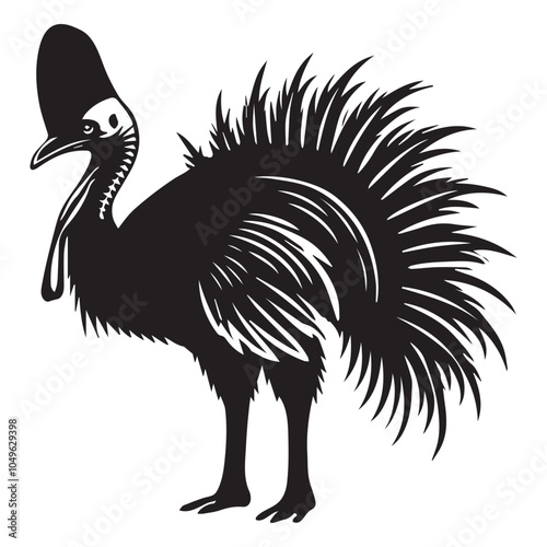 Cassowary Flightless bird Silhouette Design - Cassowary bird Vector illustration in black and white
