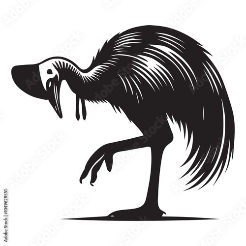 Cassowary Flightless bird Silhouette Design - Cassowary bird Vector illustration in black and white
