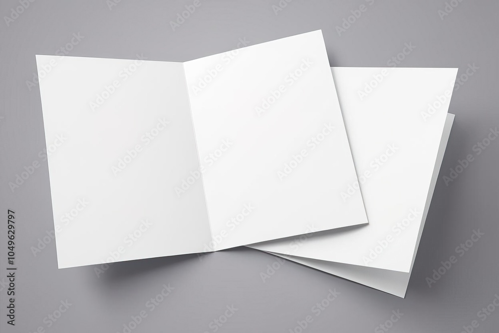 Open Blank Sheets of White Paper on Gray Background Open Blank Sheets of White Paper on Gray Background