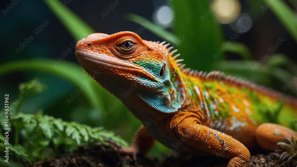 A vibrant lizard showcasing colorful scales in a natural habitat. A vibrant lizard showcasing colorful scales in a natural habitat.
