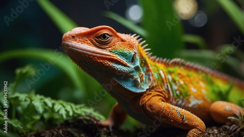 A vibrant lizard showcasing colorful scales in a natural habitat.