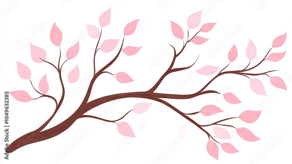 Fototapeta premium Pink leaf branch design, white isolate background