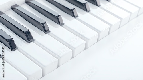 Piano keys, close-up view, white background, musical instrument detail.