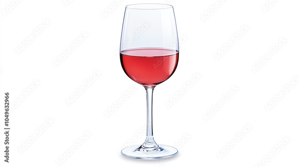 Red wine glass with rose liquid on white isolated background.